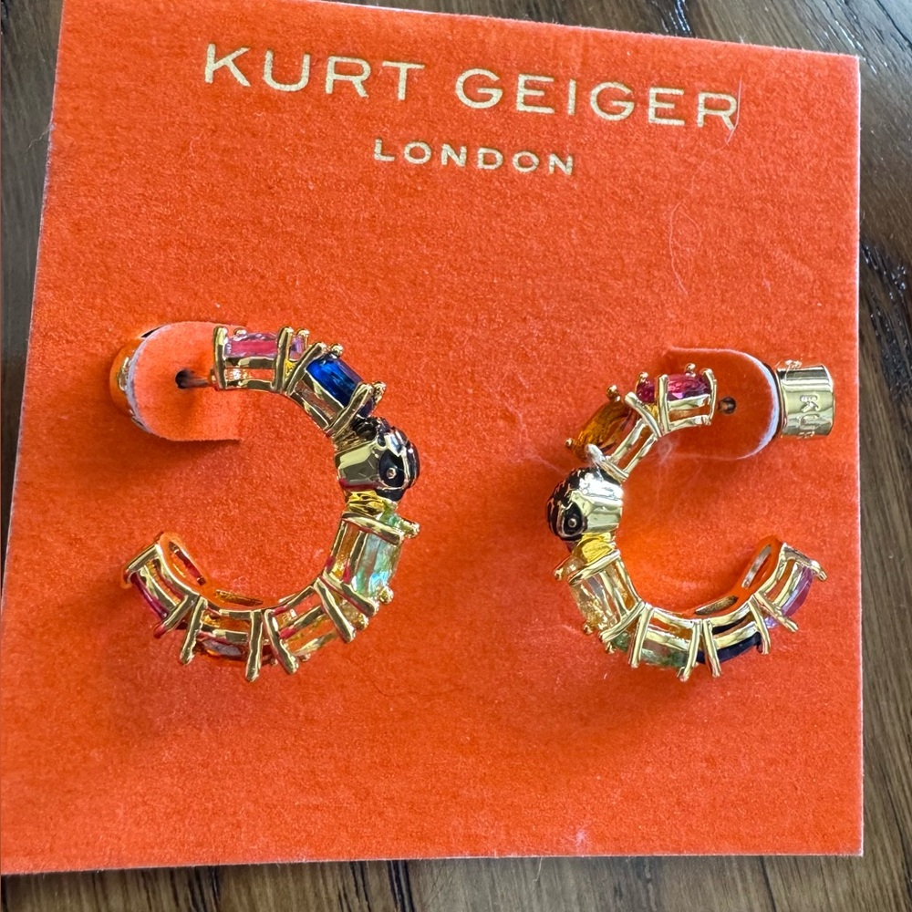 Kurt Geiger Eagle Head Multi Crystal Hoop Earrings - Picture 2 of 5